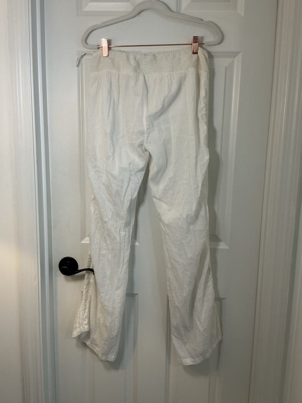 White Linen Wide Leg Pants | Boho Luxe Lace Trim | High Waist Resort 💕 - Picture 3 of 7